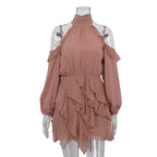 Elegant Chiffon Dress Women Halter Off the Shoulder Long Sleeve High Waist A line Dress Bella Mia
