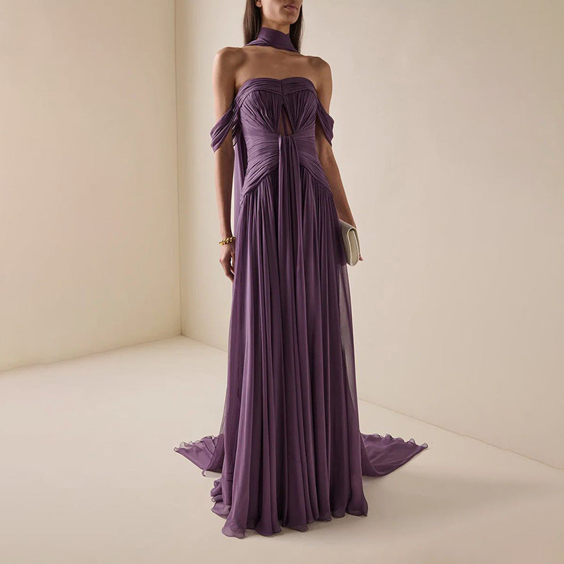 Sexy Dress Summer Halter Ribbon Tube Top Draped Slimming Dress Women
