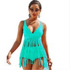 Women Seperated Swimwear Solid Color Tassel Sexy Bikini Swimsuit Bikini Bella Mia