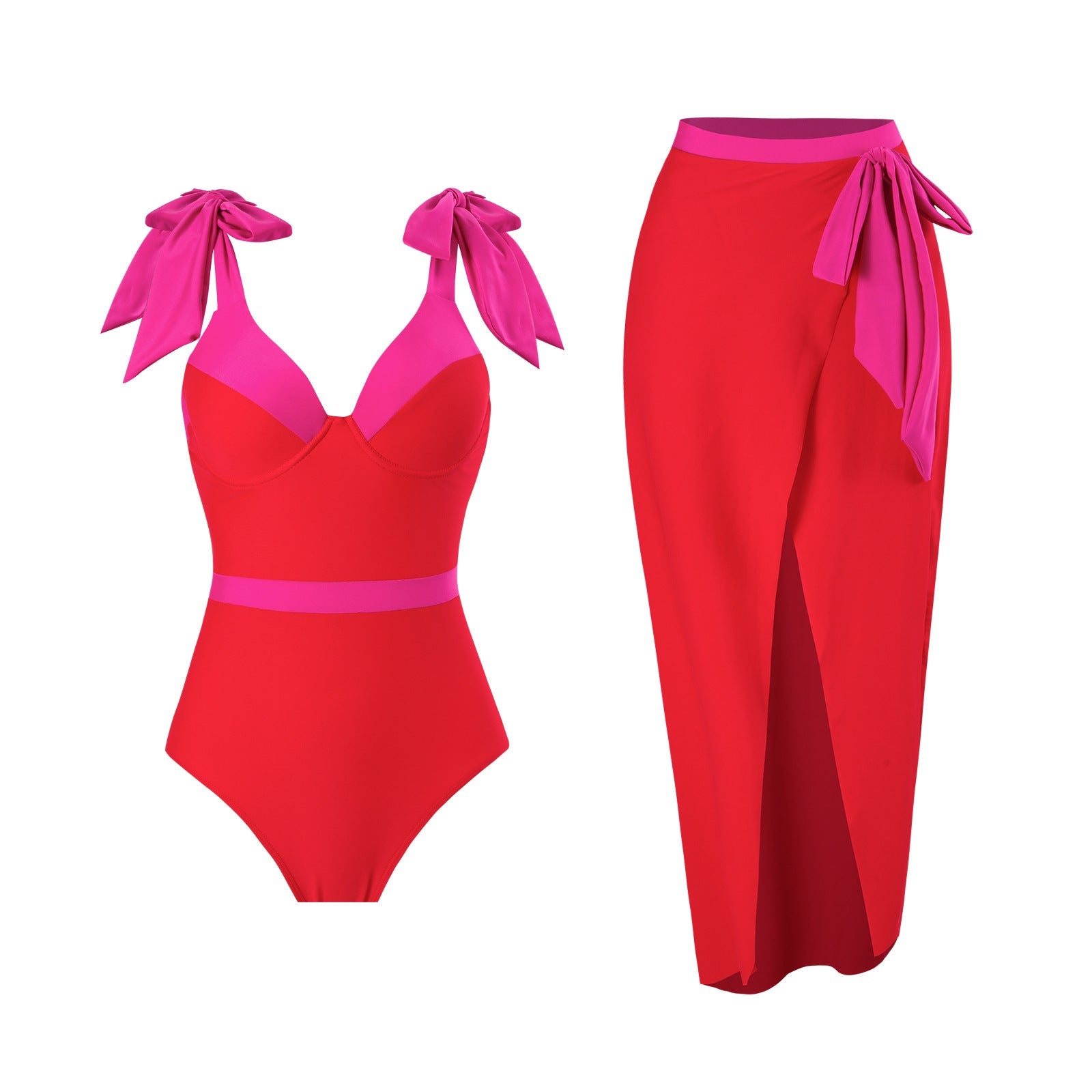 Solid Color One Piece Women Swimwear Suit European, French Spring Cover Belly Slimming Swimsuit Bella Mia