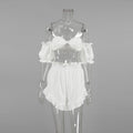 Sexy Summer Pajamas Plaid Retro off Shoulder Ruffled Shorts Two Piece Thin Ladies Homewear Bella Mia