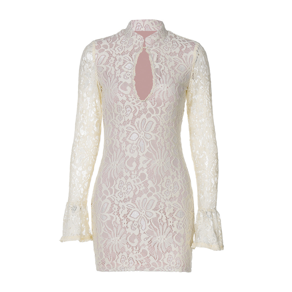 Women Clothing Winter Sexy Lace Cutout Package Hip Flare Sleeve Dress Bella Mia