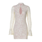 Women Clothing Winter Sexy Lace Cutout Package Hip Flare Sleeve Dress Bella Mia