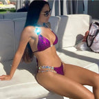 Bikini New Bikini Sexy Snakeskin Printed Crystal Diamond Women Split Swimsuit Beach Swimsuit Bella Mia