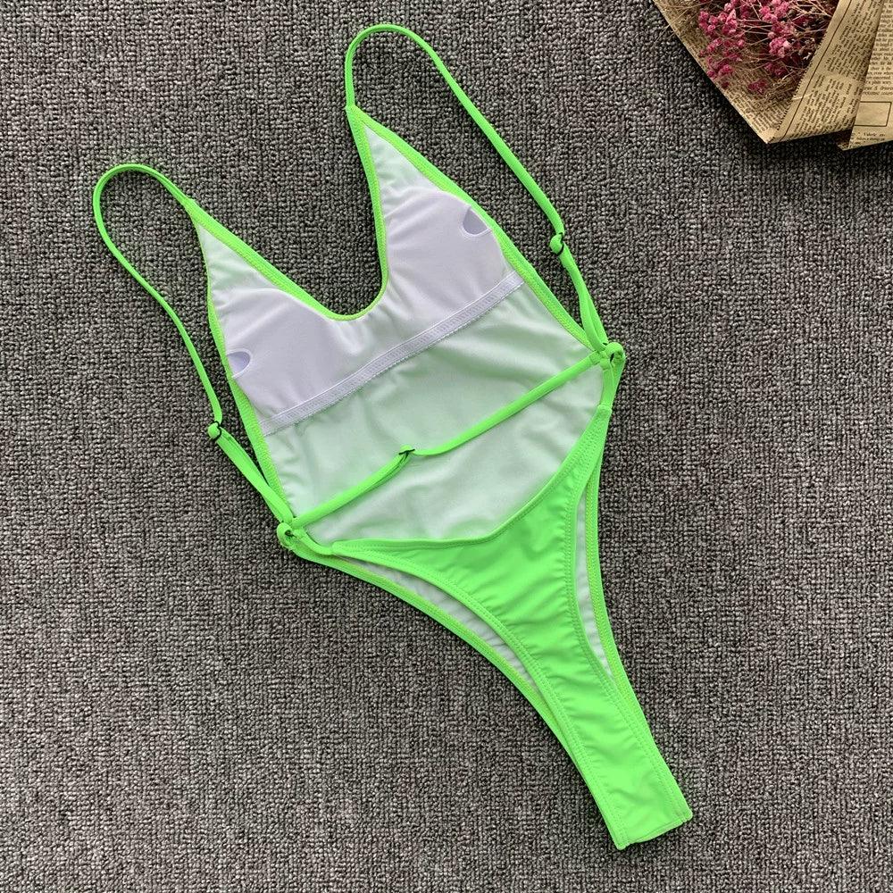 String Open Back Sexy Triangle Bikini Women's Sexy T-Back One-Piece Swimsuit Beach Hot Spring Swimsuit 194