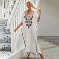 White Rayon Embroidered Beach Cover Up Robe Vacation Skirt Embroidered Dress Beach Cover Up Bella Mia