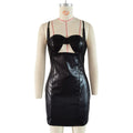 Sexy Hollow Out Cutout out Camisole Tight Waist Hip Wrapped Dress Women Faux Leather Bella Mia