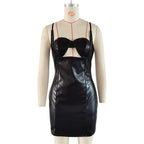 Sexy Hollow Out Cutout out Camisole Tight Waist Hip Wrapped Dress Women Faux Leather Bella Mia