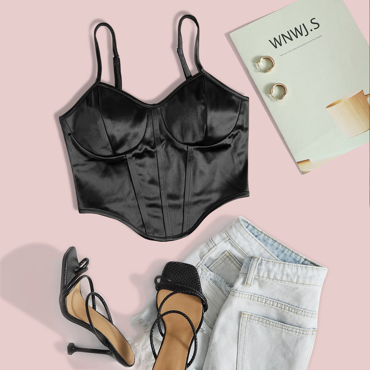 Sexy Slimming Waist Camisole Wrapped Chest Adjustable Spaghetti Strap Satin Short Top for Women Bandana Bella Mia