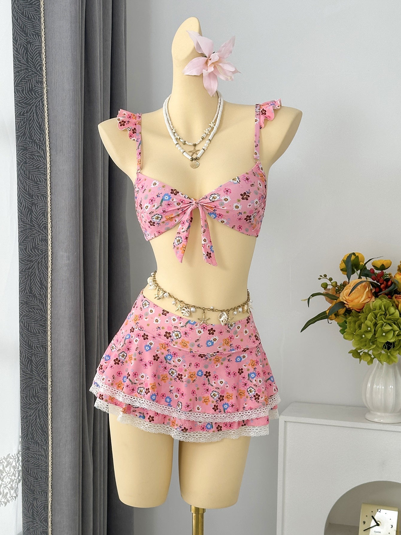 Floral Flounce Sling Small Fresh Split Swimwear Swimsuit Bikini Beach Vacation Bella Mia