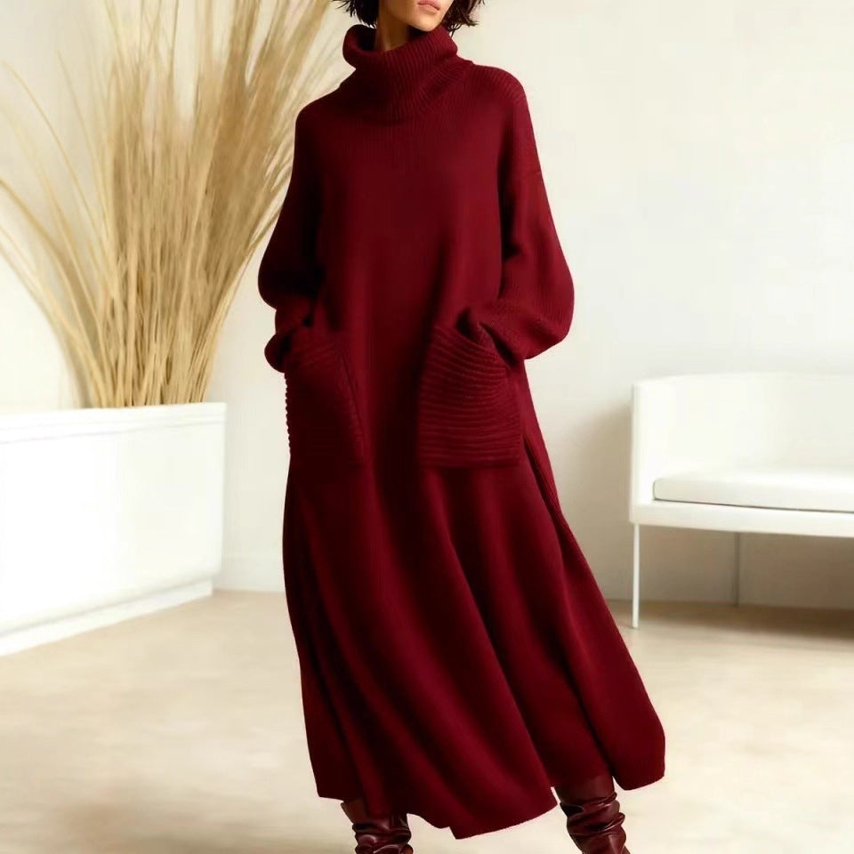 High Neck Woolen Dress Loose Woolen Coat Bella Mia