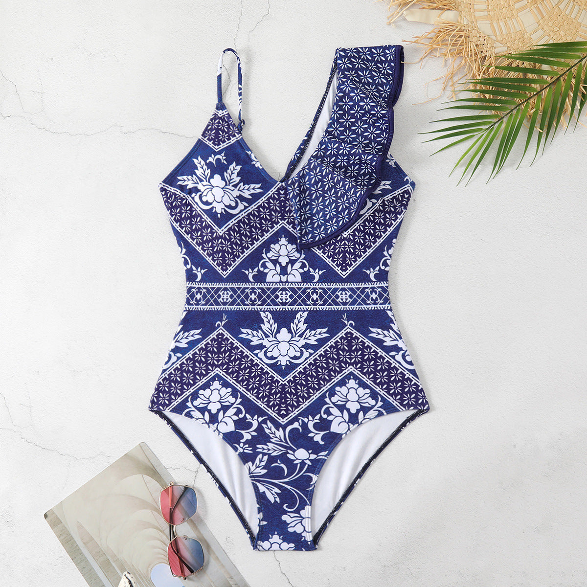 One Shoulder Ruffled One Piece Swimsuit Women Sexy Backless Print Swimwear Swimsuit Bella Mia