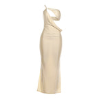 Autumn Winter Women Clothing Lace up Sexy Diagonal Collar Backless Solid Color Elegant Slim Dress Bella Mia