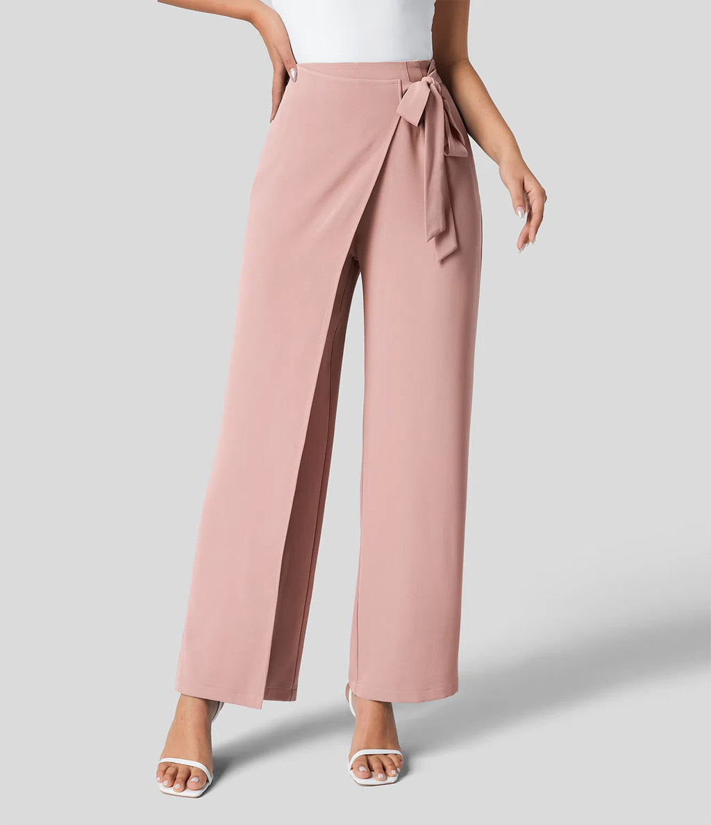 Workwear Women Work Pant Casual Texture Wide Leg Professional Trousers Belt Pants Bella Mia