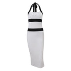 Women Clothing Summer Fashionable Elegant Sexy Slim Fit Halter Color Matching Sheath Dress Bella Mia