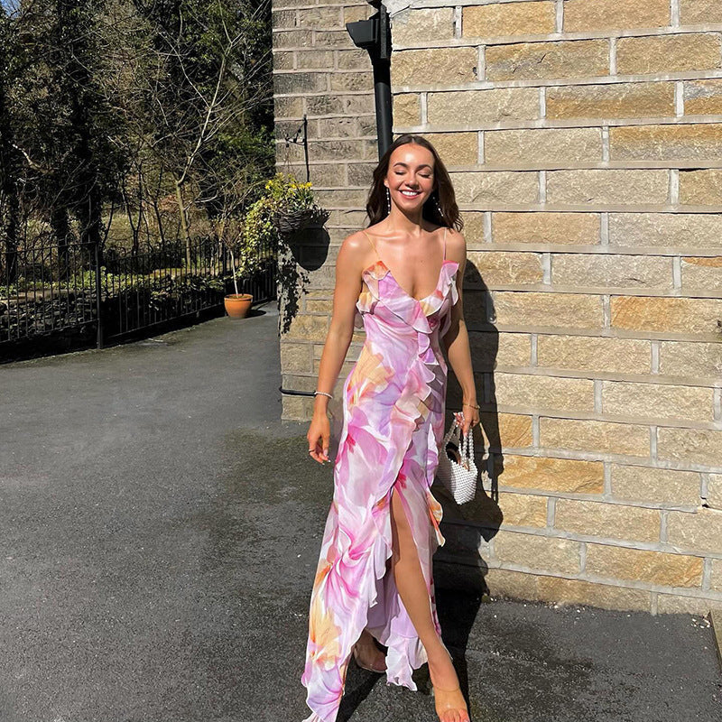 Summer Trends Women V neck Brace Printed Sheath Backless Sexy Dress Bella Mia