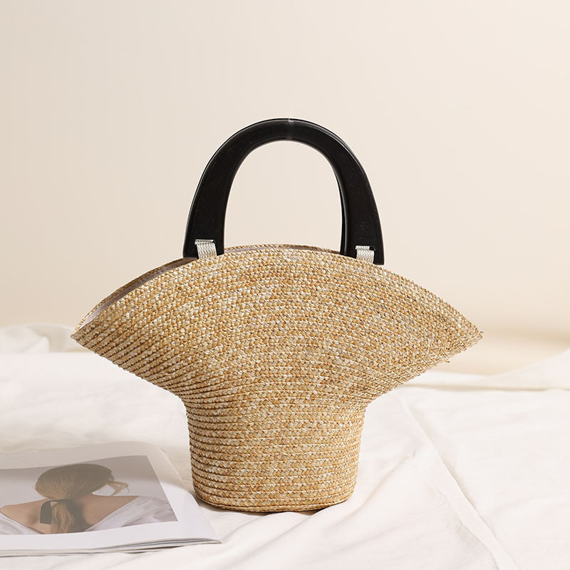 Wooden Portable Hat Straw Bag Fresh Straw Woven Bag Vacation Beach Bag Women Bag Bella Mia