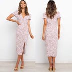 Summer Popular Short Sleeve Printed V neck Sexy Slit Dress for Women Bella Mia