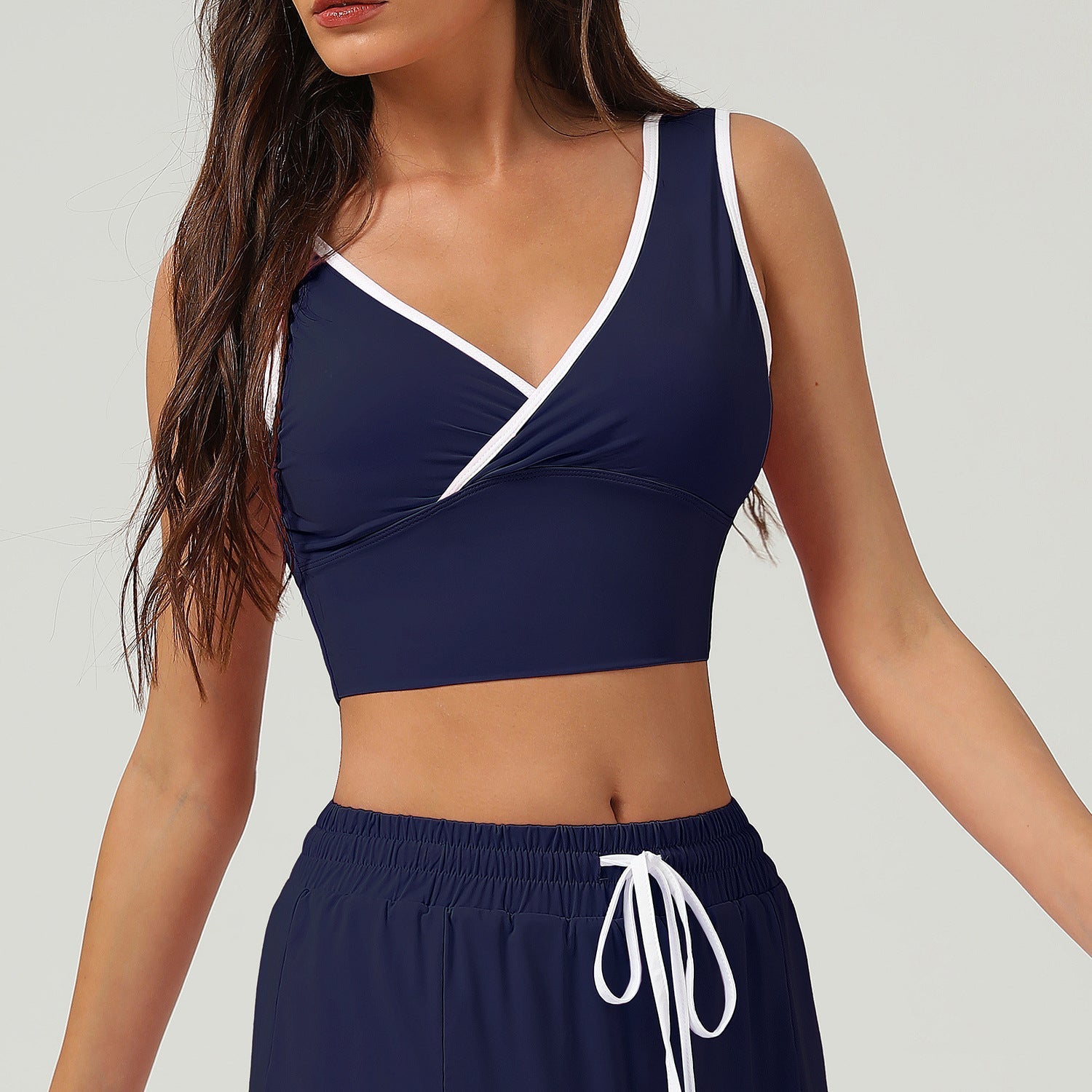 Cool Feeling Sun Protection Sports Vest Cross V neck Beauty Back Yoga Clothes Bra Contrast Color Fitness Clothes Vest with Pad Bella Mia