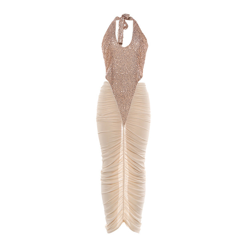 Autumn Winter Women Clothing Fashionable Sequ Stitching Sexy Mesh See through Ruffle Hip Dress Bella Mia