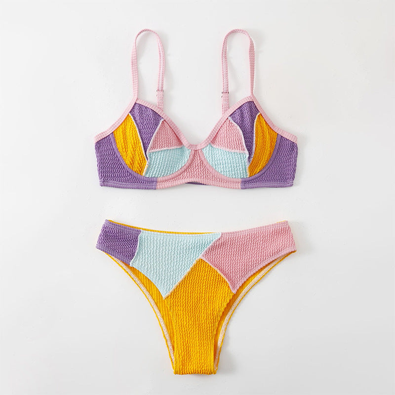Sexy Double Shoulder Stitching Steel Bracket Push up Bikini High Waist Beach Split Swimsuit Bella Mia