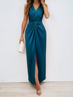 Elegant Slim Women V neck Sleeveless Sexy Solid Color Sheath Dress Bella Mia