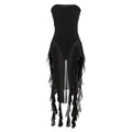 Spring Summer Women Mesh Sexy Personalized Irregular Asymmetric Slit Tassel Tube Top Jumpsuit Women Bella Mia