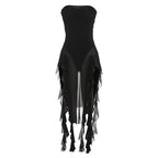 Spring Summer Women Mesh Sexy Personalized Irregular Asymmetric Slit Tassel Tube Top Jumpsuit Women Bella Mia