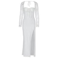 Autumn Women Wear Low Cut Self Tie Lace Slim Fit Slit Sexy Dress Bella Mia