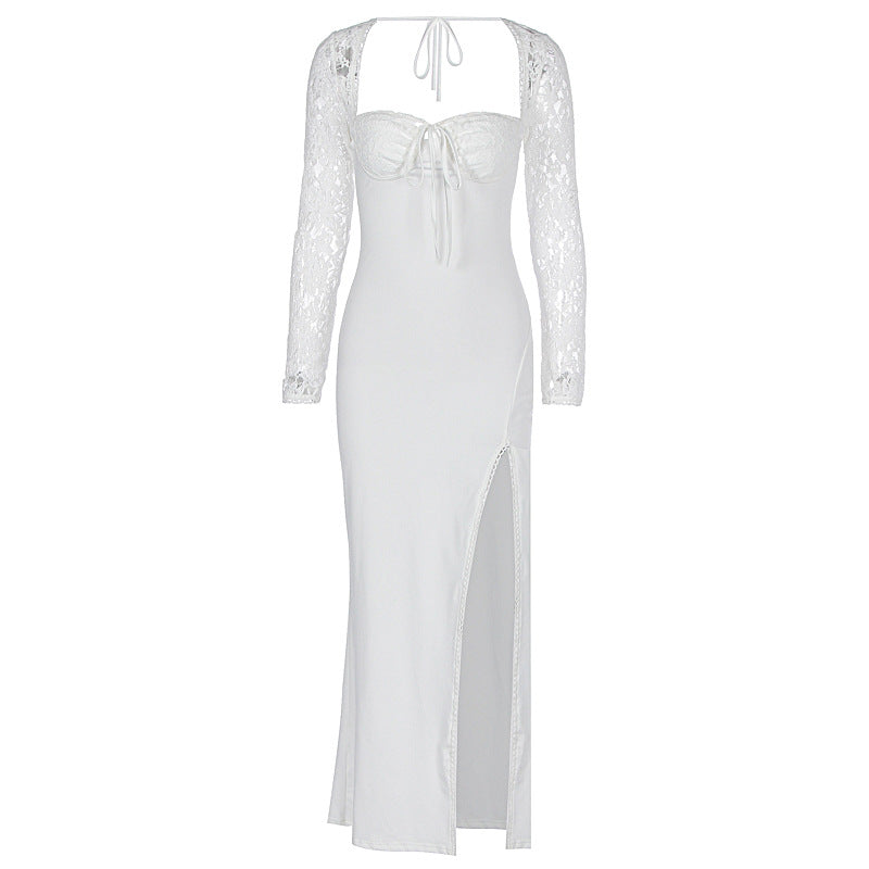 Autumn Women Wear Low Cut Self Tie Lace Slim Fit Slit Sexy Dress Bella Mia