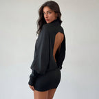 Autumn Winter Women Clothing Solid Color Sexy Turtleneck Long Sleeve Backless Baggy Package Hip Dress Bella Mia