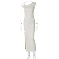 Women Clothing Summer Sexy Oblique Shoulder Slim Fit Slit Dress Women Bella Mia