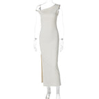 Women Clothing Summer Sexy Oblique Shoulder Slim Fit Slit Dress Women Bella Mia