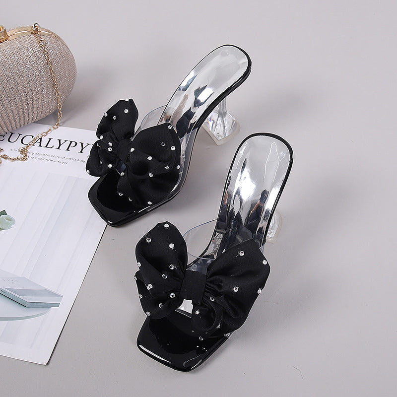 Summer Fairy Transparent Ankle Strap Sexy Open Toe Stiletto Heel Slippers Rhinestone Outdoor Cocktail Wine Glass Heel Bella Mia