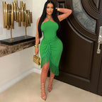Women Clothing Sleeveless Lace up Skinny Sheath Tassel Maxi Dress Asymmetric Summer Bella Mia