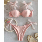 Solid Color Mesh Sling Split Swimsuit Female Bikini Sexy Fresh Backless Bella Mia