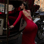 Sexy Women Clothing Hollow Out Cutout Backless Stitching Tied Halter Slim Fit Long Sheath Street Dress Women Bella Mia