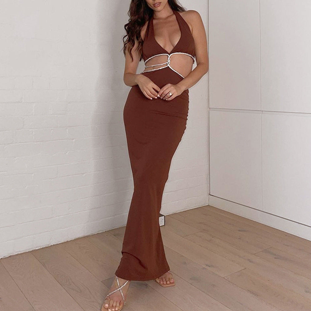 Sexy Cropped Outfit Halter Diamond Rope Maxi Dress Women Bella Mia