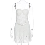 Summer Women Sexy Lace Stitching Tube Top Slim Fit See through Dress Bella Mia