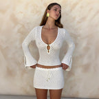 Solid Color Sexy Knitted Beach Skirt Bikini Swimsuit Blouse Sun Proof Set Women Bella Mia