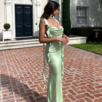 Summer Internet Celebrity Same Lace Strap Backless Dress Fashionable Ruffled Ribbon Dress Bella Mia