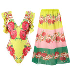 Spring Sexy Swimsuit Women Conservative Warm Printed Swimsuit Wrap Skirt Set Bella Mia