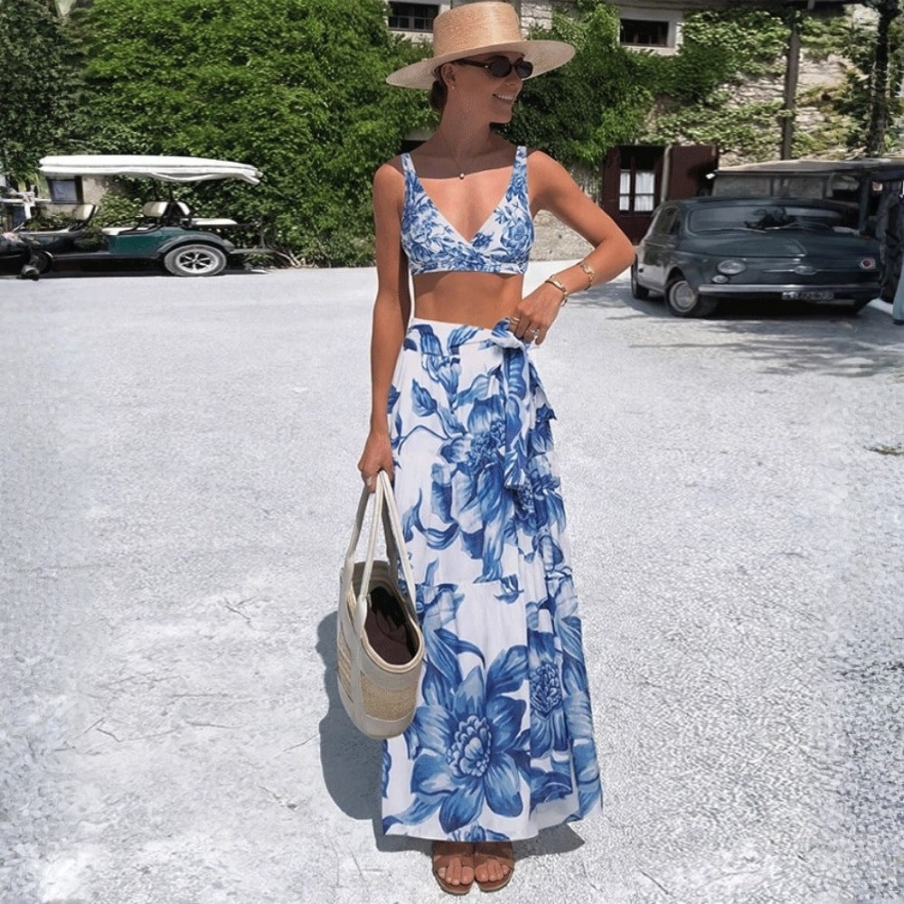 Bikini Blue Color Floral Vacation Split Swimsuit Women Bella Mia