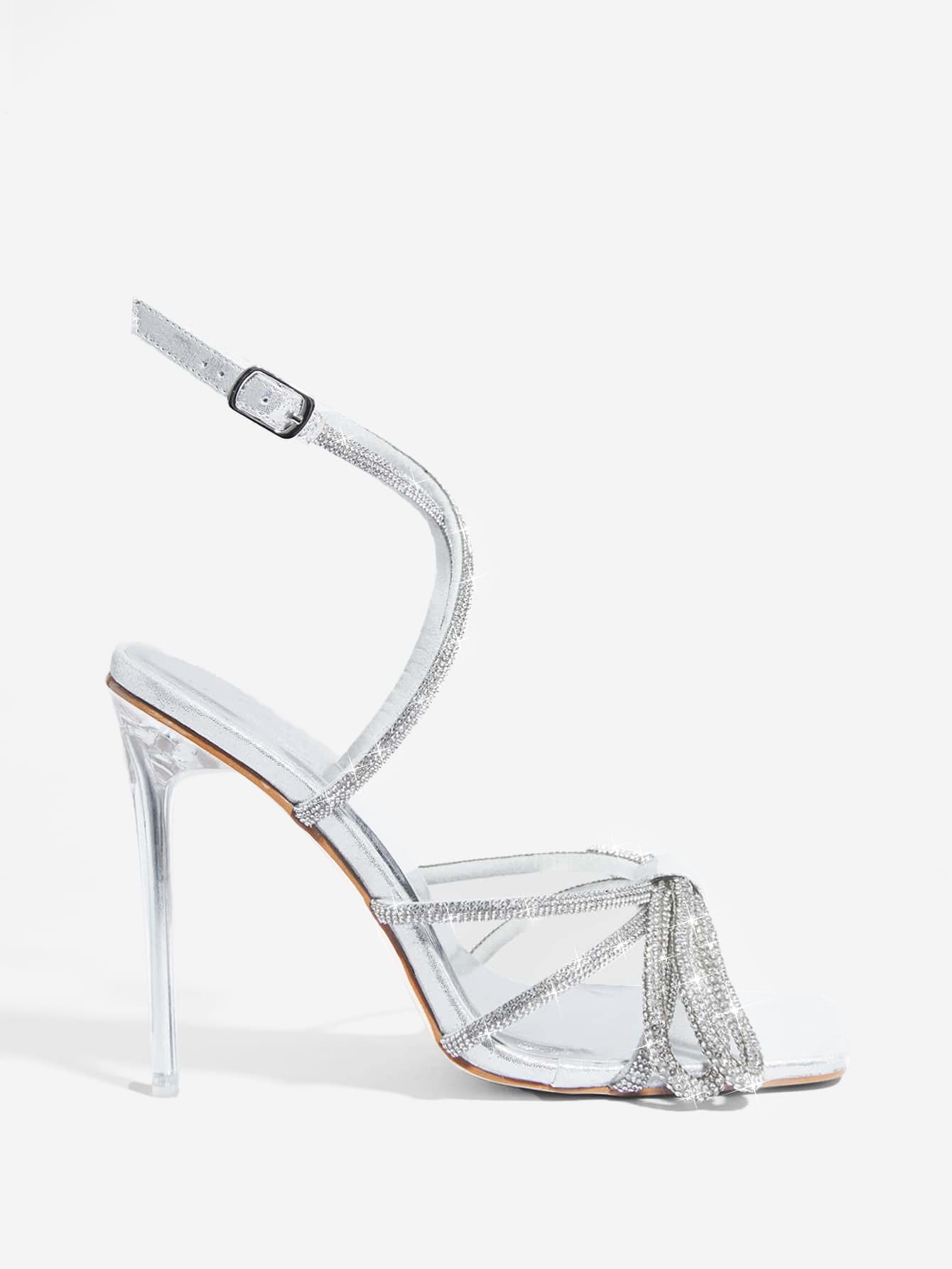 Summer High Heel Sandals Women Square Toe Rhinestone Bow Heels 11cm Stiletto Heel Women Bella Mia