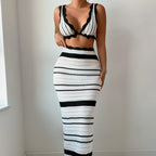 Women Striped Texture Vacation Casual Sexy Beach Bikini Skirt Two Piece Sets Bella Mia