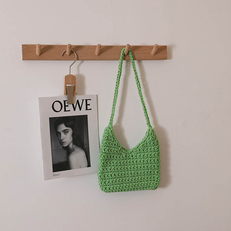 Single Shoulder Cotton Thread Woven Bag Solid Color Single Shoulder Women Bag Casual Underarm Bag Vacation Beach Bag Bella Mia