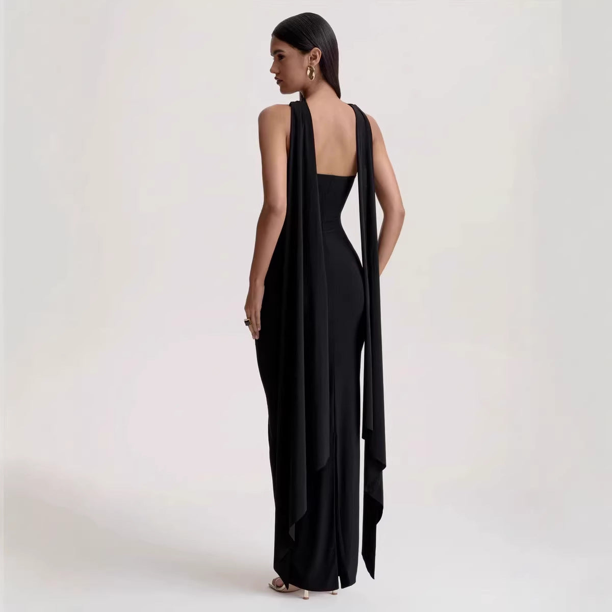 Women Summer Halter Ribbon Twist Woven Wrapped Chest Backless Slim Fit Niche Maxi Dress