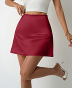 Spring Summer Satin Skirt Women A line Pleated Skirt High Waist Short Skirt Bella Mia