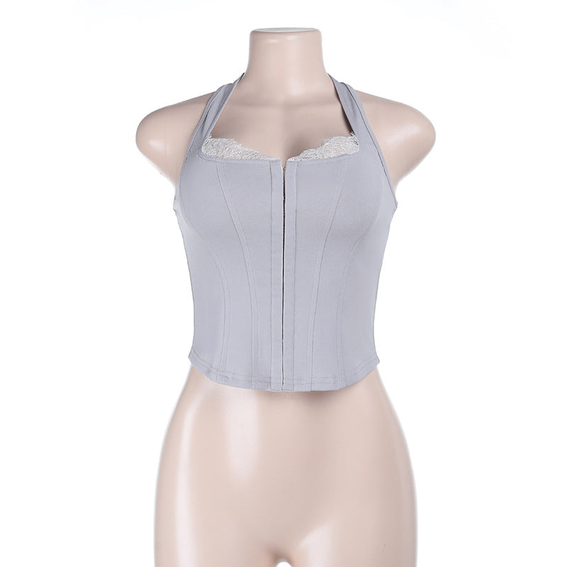 Strap Lace Stitching Breasted Waist Top Sexy Wild Vest Bella Mia