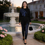 Autumn Winter Elegant Sequ round Neck Long Sleeve Leg Shaping Two Piece Slim Slimming Casual Set for Women Bella Mia